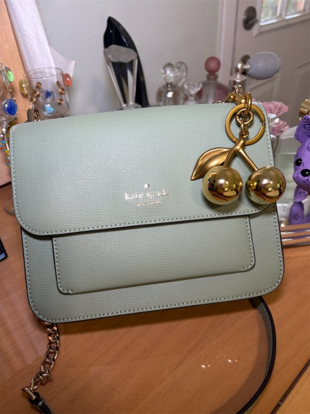 KATE SPADE 'REMI' MINT GREEN LEATHER CROSSBODY WITH GOLD CHAIN NWOT